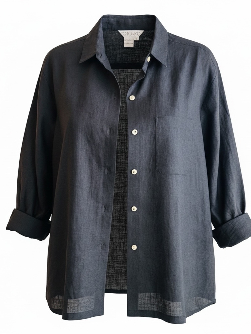 Totonko Classic Black Button-Down Linen Shirt